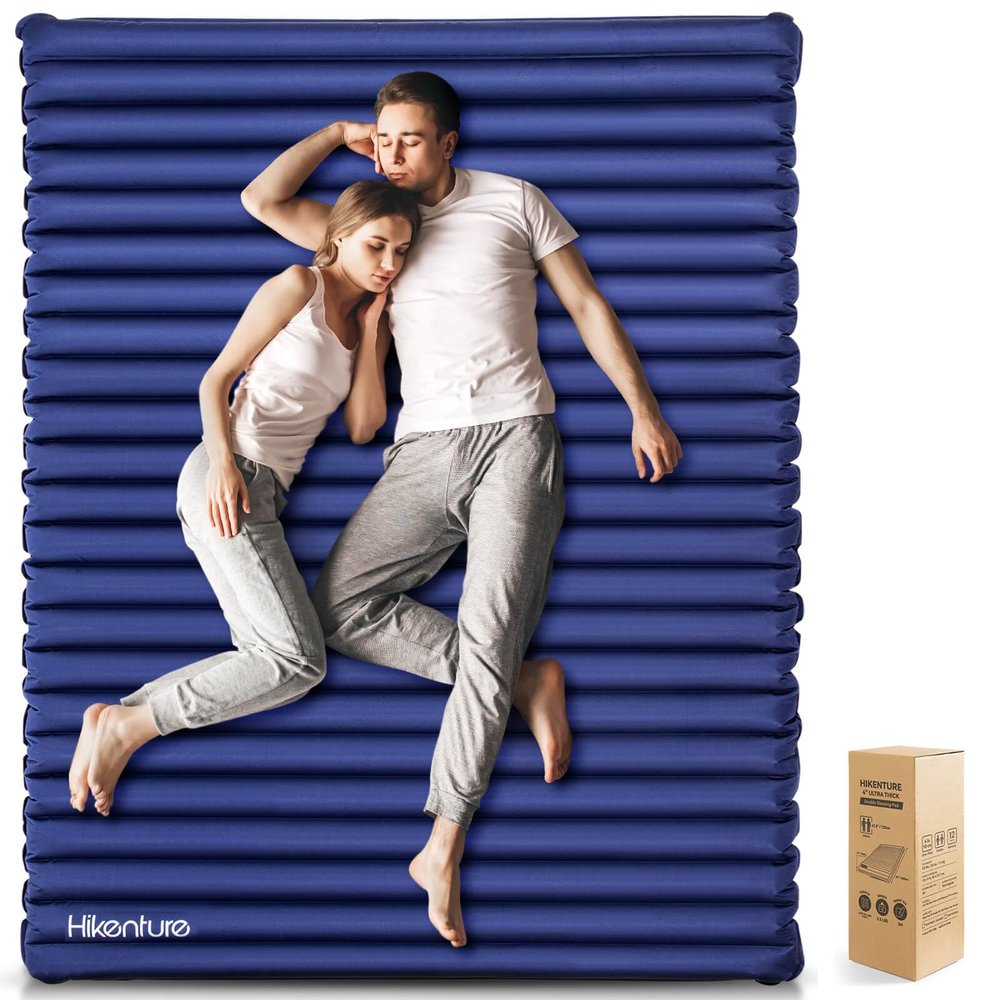 Hikenture Double Sleeping Pad for Camping, 4" Extra-Thick Camping Mattress 2 Person, Inflatable & Ultralight Sleeping Mat for Backpacking, Hiking (Navy Pumpsack, Full XL)