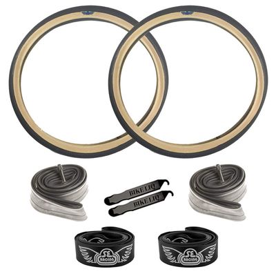 SE Bikes Speedster 29 Inch OEM BMX Durable Wire Bead Replacement Dirt Street Bike Tire Tube Rim Strip Lever Kit Bundle (Black Tan, 29)