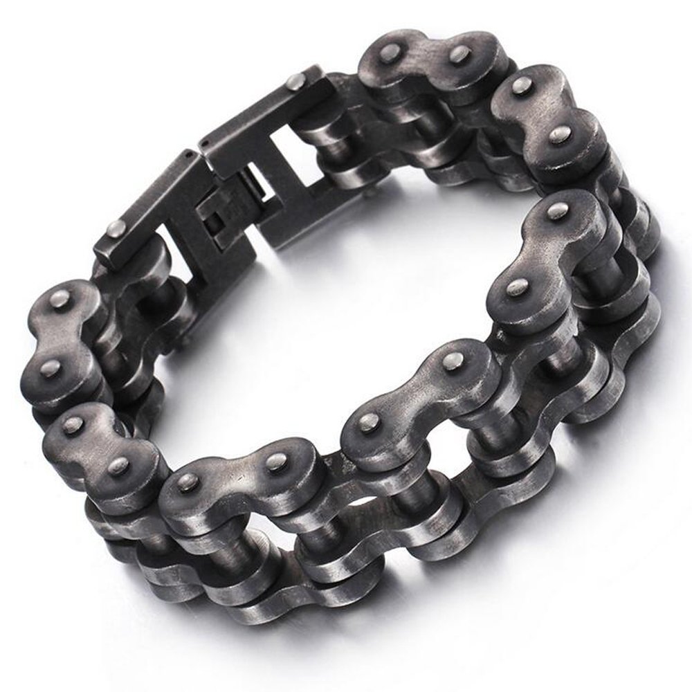 Large Heavy Titanium Chain Bike Bicycle Bracelet Men's Jewelry Brush Black Stainless Steel Motorcycle Biker Bracelet 12/18/22mm (22MM Width 20.5CM Long)