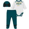 Gerber NFL Philadelphia Eagles 3 Pack Bodysuit Footed Pant and Cap Registry Gift Set, green/white Philadelphia Eagles, 0-3M view 1