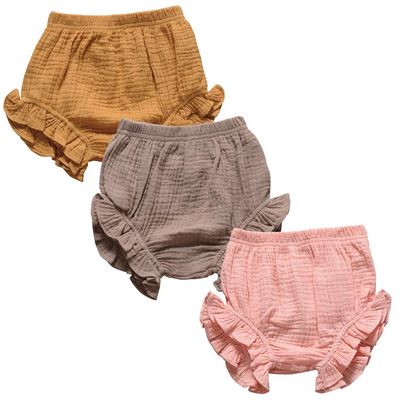3PC Shorts Set Newborn Baby Girls Boys Pants Cotton Linen Blend Cute Floral Bloomer Triangle Shorts Diaper Cover (B Yellow+Khaki+Pink,12-24 Months)