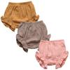 3PC Shorts Set Newborn Baby Girls Boys Pants Cotton Linen Blend Cute Floral Bloomer Triangle Shorts Diaper Cover (B Yellow+Khaki+Pink,12-24 Months) view 1