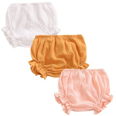 3PC Shorts Set Newborn Baby Girls Boys Pants Cotton Linen Blend Cute Floral Bloomer Triangle Diaper Cover Shorts (A White+Yellow+Pink,12-24 Months)