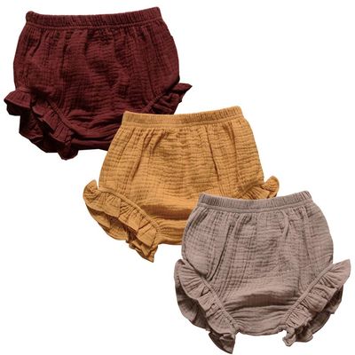 3PC Shorts Set Newborn Baby Girls Boys Pants Cotton Linen Blend Cute Floral Bloomer Triangle Pants Infant Diaper Cover (B Coffe+Yellow+Khaki,2-3 Years)