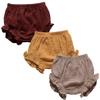 3PC Shorts Set Newborn Baby Girls Boys Pants Cotton Linen Blend Cute Floral Bloomer Triangle Pants Infant Diaper Cover (B Coffe+Yellow+Khaki,2-3 Years) view 1