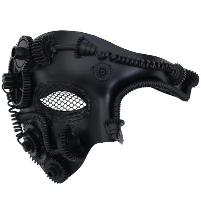 Ubauta Steampunk Masquerade Mask for Men Costume: Mesh Half-Face Cyborg Mask for Halloween Party Cosplay Phantom of the Opera - Black
