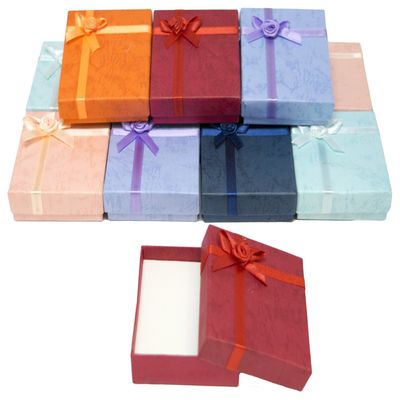 8 Piece Pack Flower Bow Tie Pendant Gift Box with Rose-Bug Bow on top. 2 1/2 x 2 7/8 x 3/4 (63 x 73 x 19mm)