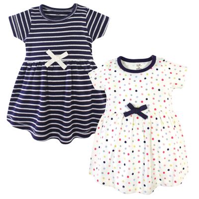 Touched by Nature Girls, Toddler, Baby and Womens Organic Cotton Short-Sleeve and Long-Sleeve Dresses, Colorful Dot Short Sleeve, 4 Toddler