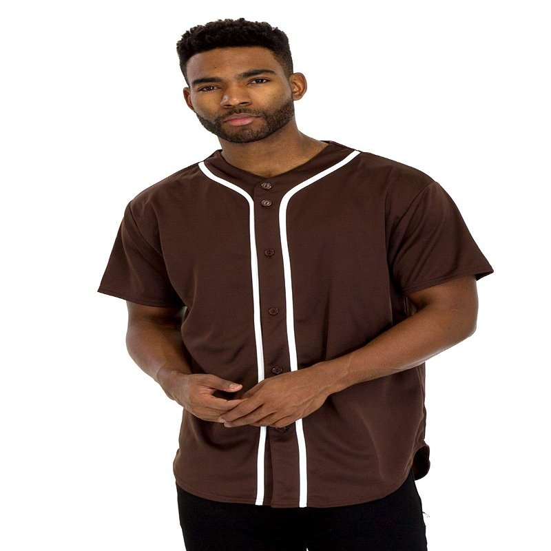 WEIV GEAR Mens Baseball Jersey Button Down Short Sleeve T-Shirts Active Team Sports Uniforms Plain Tee Hipster Top STS0171 BROWHT 3XL