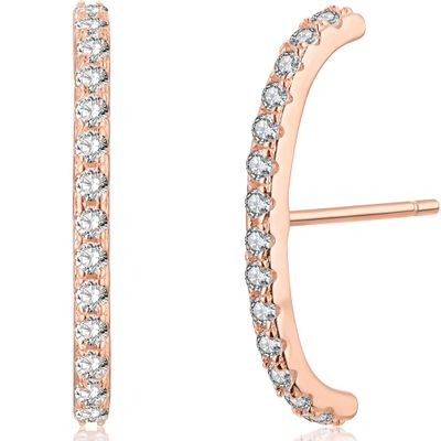 18K Rose Gold Plated Sterling Silver Paved Gemstone Curved Bar Ear Cuffs Suspender Earrings CZ Huggie Earrings
