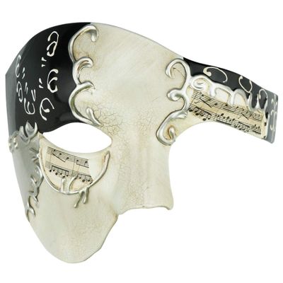 Thmyo Half Face Men's Phantom Of The Opera Vintage Design Venetian Carnival Masquerade Mask (Beige & black 2)