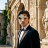 Thmyo Half Face Men's Phantom Of The Opera Vintage Design Venetian Carnival Masquerade Mask (Beige & black 2) view 2