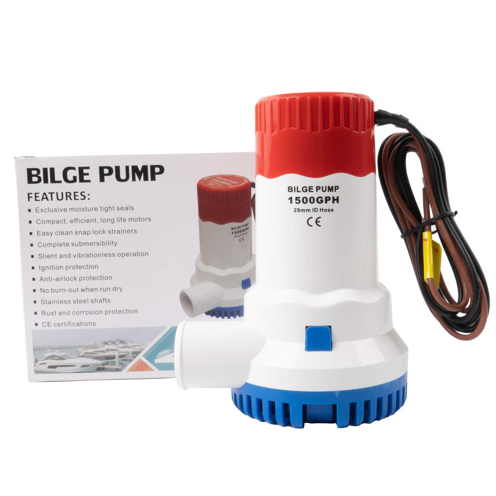 Sanuke Bilge Pump for Boat 1500GPH,1-1/8'' Outlet, 12V Submersible for Portable Accessories Marine Boat Water Pump, Low Noise Electric