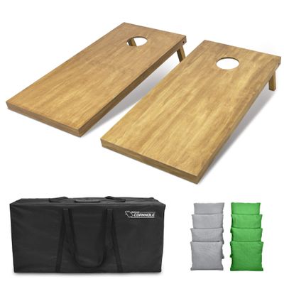 GoSports 4 ft x 2 ft Regulation Size Wooden Cornhole Boards Set with Light Brown Finish - Includes Carrying Case and Bean Bags - Gray & Bright Green
