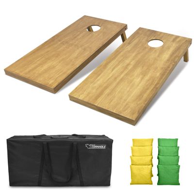 GoSports 4 ft x 2 ft Regulation Size Wooden Cornhole Boards Set with Light Brown Finish - Includes Carrying Case and Bean Bags - Yellow & Bright Green