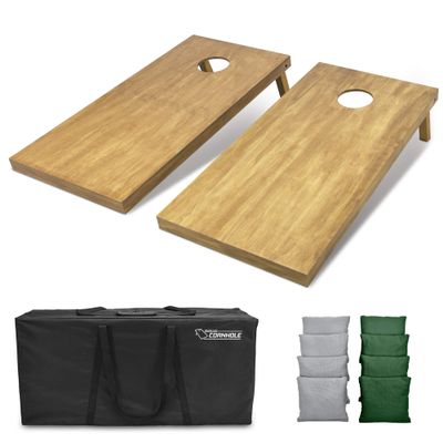 GoSports 4 ft x 2 ft Regulation Size Wooden Cornhole Boards Set with Light Brown Finish - Includes Carrying Case and Bean Bags - Gray & Dark Green