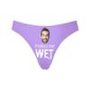 Custom Women's Funny Face Makes Me Wet Purple Thong G-Strings Briefs Shorts Underpants Printed with Photo L view 1