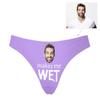 Custom Women's Funny Face Makes Me Wet Purple Thong G-Strings Briefs Shorts Underpants Printed with Photo L view 2