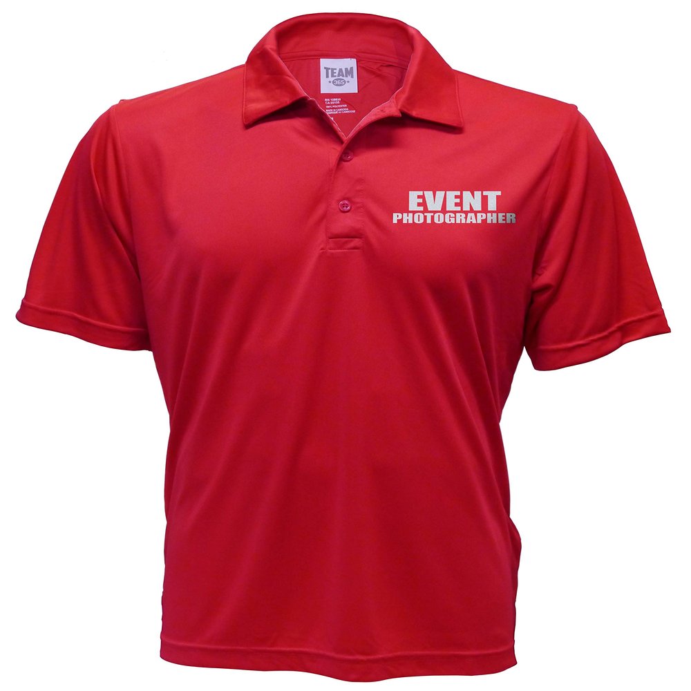 Smart People Clothing Event Photographer Polo Reflective Design,Performance Polo w/Moisture Wicking Technology, red Shirt.