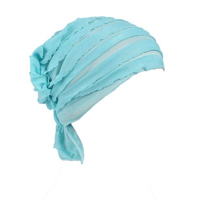 Women Turban Hat African Knot Headwrap Beanie Pre-Tied Chemo Cap Hair Loss Hat Blue