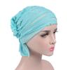 Women Turban Hat African Knot Headwrap Beanie Pre-Tied Chemo Cap Hair Loss Hat Blue view 2