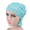 Women Turban Hat African Knot Headwrap Beanie Pre-Tied Chemo Cap Hair Loss Hat Blue view 3