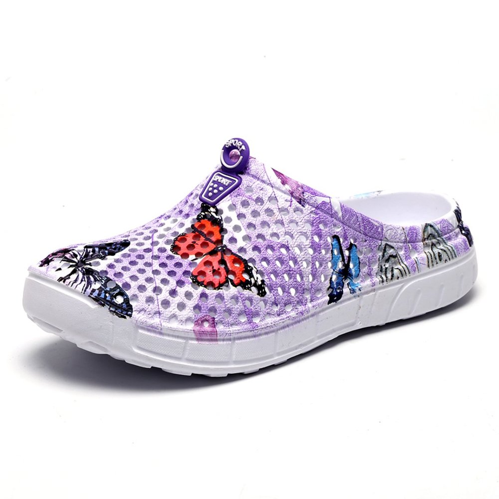 Womens Gardening Clogs Non-Slip Hole Breathable Lightweight Slippers Summer Beach Bathroom Sandals Indoor Outdoor Shoes Slip On Purple 40