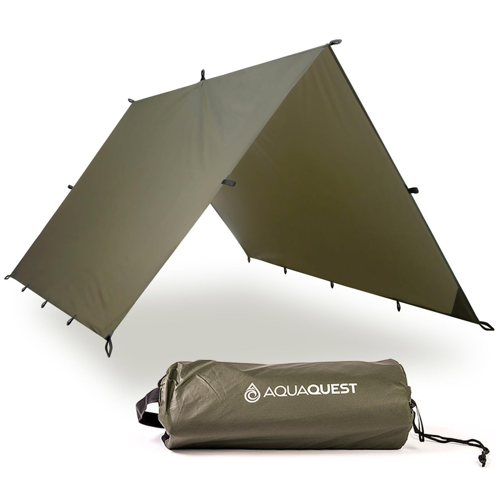AquaQuest Guide Tarp Ultralight Waterproof (5,000 mm) SeamTaped 40D Ripstop Rain Fly for Backpacking, Stealth Camping & ThruHiking 1310 Olive Drab