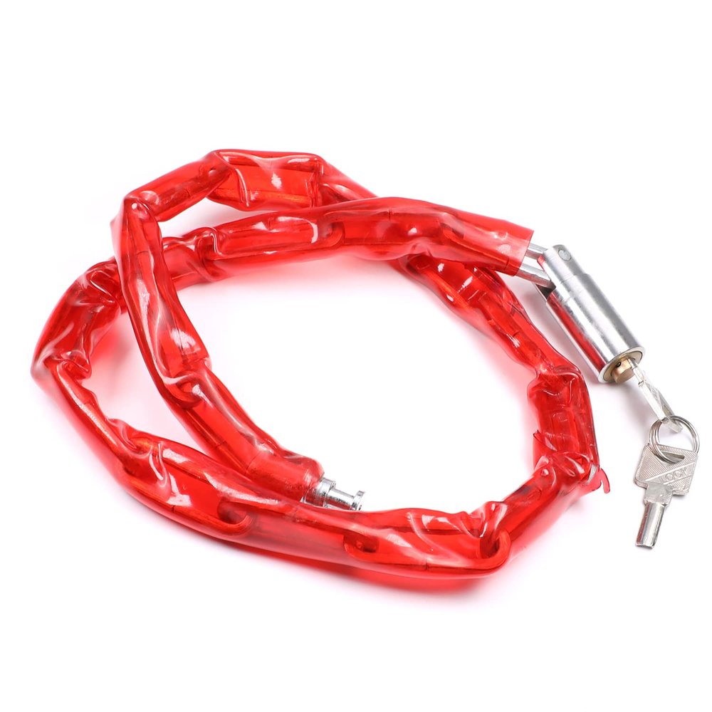 MroMax Chain Lock, 900mm/35.43" Long, 4.5mm/0.18" Diameter Buckle, Red Covered Sleeve 1pcs