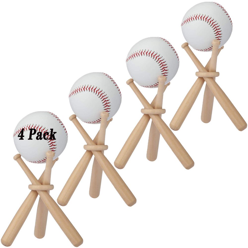 BaseGoal Wooden Baseball Softball Stand Display Consists of 3 Mini Baseball Bat and 1 Wooden Circles