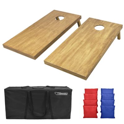GoSports 4 ft x 2 ft Regulation Size Wooden Cornhole Boards Set with Light Brown Finish - Includes Carrying Case - Classic Red & Blue