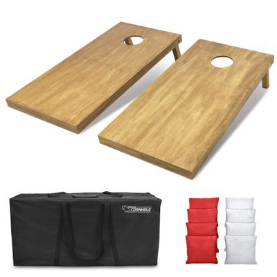 GoSports 4 ft x 2 ft Regulation Size Wooden Cornhole Boards Set with Light Brown Finish - Includes Carrying Case and Bean Bags - Red & White