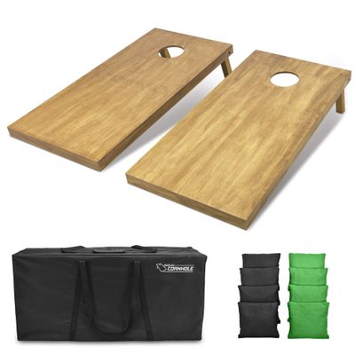 GoSports 4 ft x 2 ft Regulation Size Wooden Cornhole Boards Set with Light Brown Finish - Includes Carrying Case and Bean Bags - Black & Bright Green