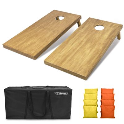 GoSports 4 ft x 2 ft Regulation Size Wooden Cornhole Boards Set with Light Brown Finish - Includes Carrying Case and Bean Bags - Yellow & Orange