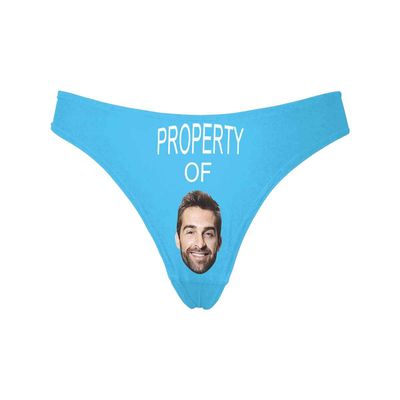 Custom Women's Funny Face Property of Blue Thong G-Strings Briefs Underpants Printed with Photo XS