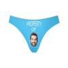 Custom Women's Funny Face Property of Blue Thong G-Strings Briefs Underpants Printed with Photo XS view 1