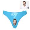 Custom Women's Funny Face Property of Blue Thong G-Strings Briefs Underpants Printed with Photo XS view 2