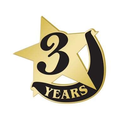 Crown Awards 1" x1" 3 Year Recognition Lapel Pins, Star-Shaped 3 Year Recognition Gold Lapel Pins 30 Pack Prime