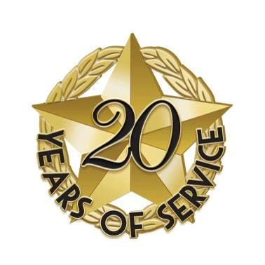 1" x1" 20 Of Service Recognition Lapel Pins, Star-Shaped 20 Year Of Service Gold Lapel Pins 50 Pack