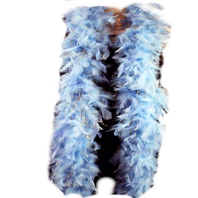 Flydreamfeathers 60 Gram, 2 yards Long Chandelle Feather Boa Great for Party, Wedding, Halloween Costume, Christmas Tree, Decoration(Baby Blue w/Gold Lurex)