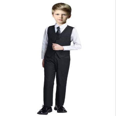 Boys Suits Slim Fit Dress 4 Pieces Vest Set Youth Suits for Formal Casual Occasions Black Size 2T