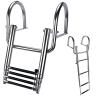 Hoffen 4 Step Pontoon Boat Ladder, Stainless Steel Telescoping Folding Boat Ladder Rear Entry Heavy Duty Custom Inboard with Pedal and Safe Handrails view 1