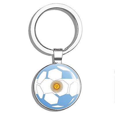 PRS Vinyl Argentina Soccer Ball Flag Double Sided Stainless Steel Keychain Key Ring Chain Holder Car/Key Finder