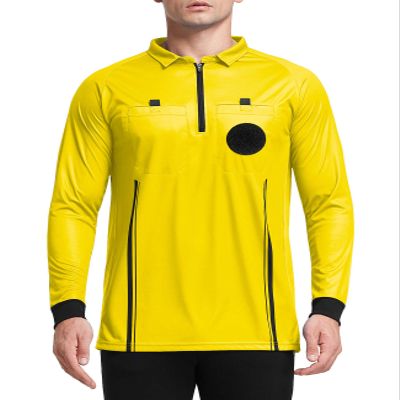 FitsT4 Sports Men's Pro Soccer Referee Jersey Long Sleeve Ref Shirt Yellow Medium