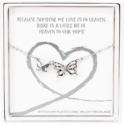 Pavilion - Because Someone We Love Is In Heaven There Is A Little Bit Of Heaven In Our Home - Adjustable Swarovski Element Rhodium Silver Butterfly Necklace