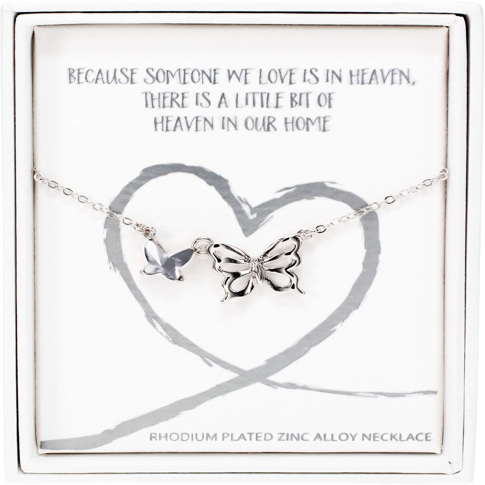 Pavilion - Because Someone We Love Is In Heaven There Is A Little Bit Of Heaven In Our Home - Adjustable Swarovski Element Rhodium Silver Butterfly Necklace