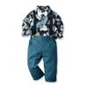 Moyikiss Studio Autumn Winter Fashion Boys Gentleman Outfits Long Sleeve Printed Bowtie Shirt+Suspender Pants Casual Suits (Navy, 100/3T) view 1