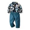Moyikiss Studio Autumn Winter Fashion Boys Gentleman Outfits Long Sleeve Printed Bowtie Shirt+Suspender Pants Casual Suits (Navy, 100/3T) view 2