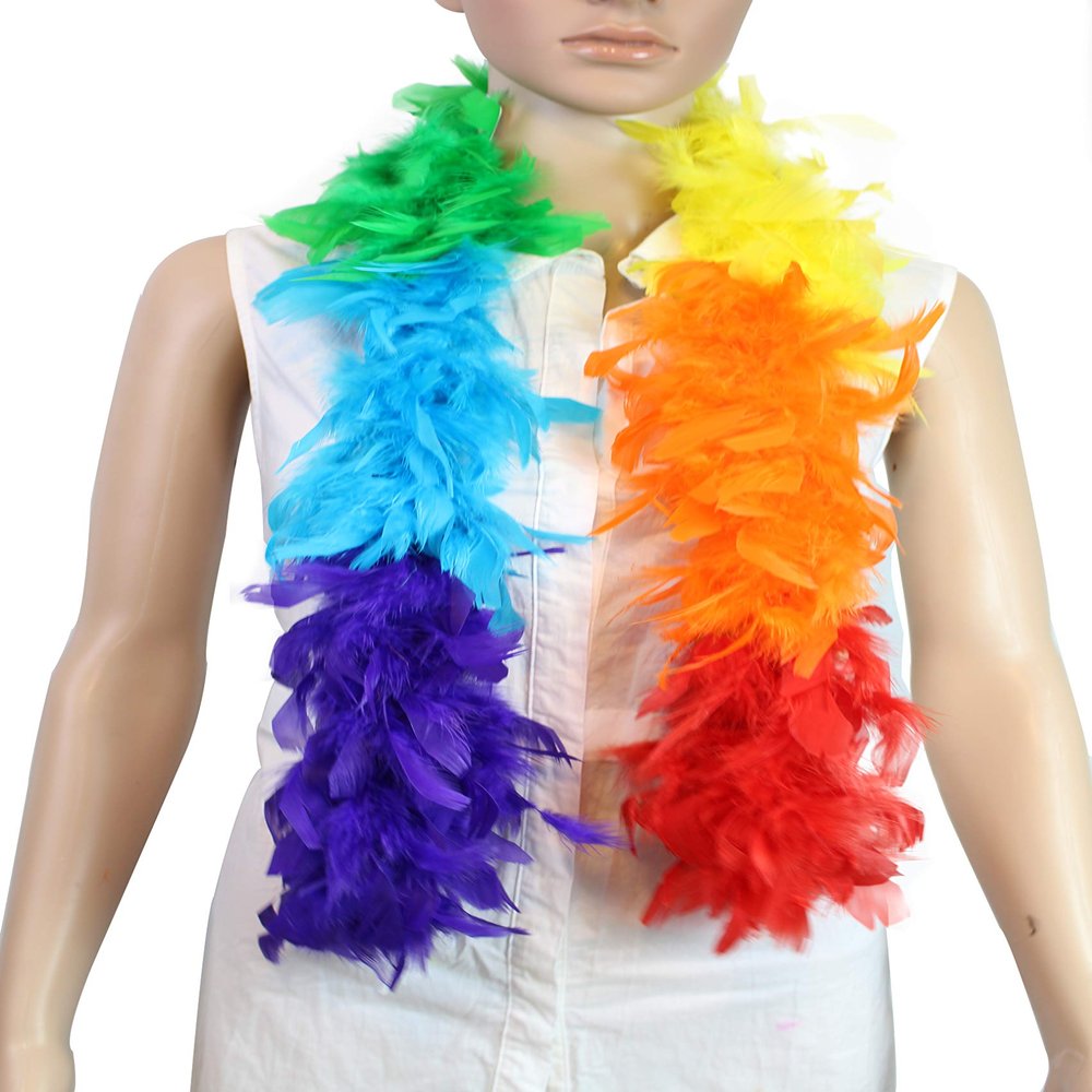 25 Gram, 4 Feet Long Chandelle Feather Boa, Great for Party, Wedding, Halloween Costume, Christmas Tree, Decoration (Rainbow)