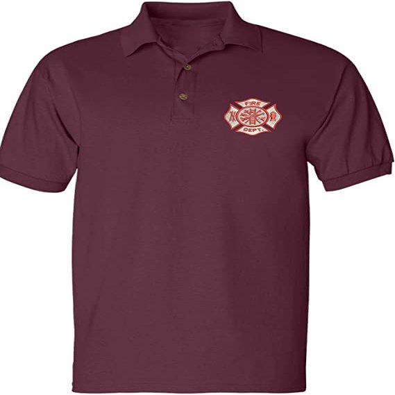 ALLNTRENDS Men's Polo T Shirt Fire Department Embroidered Firefighter Top USA Gift (S, Maroon)